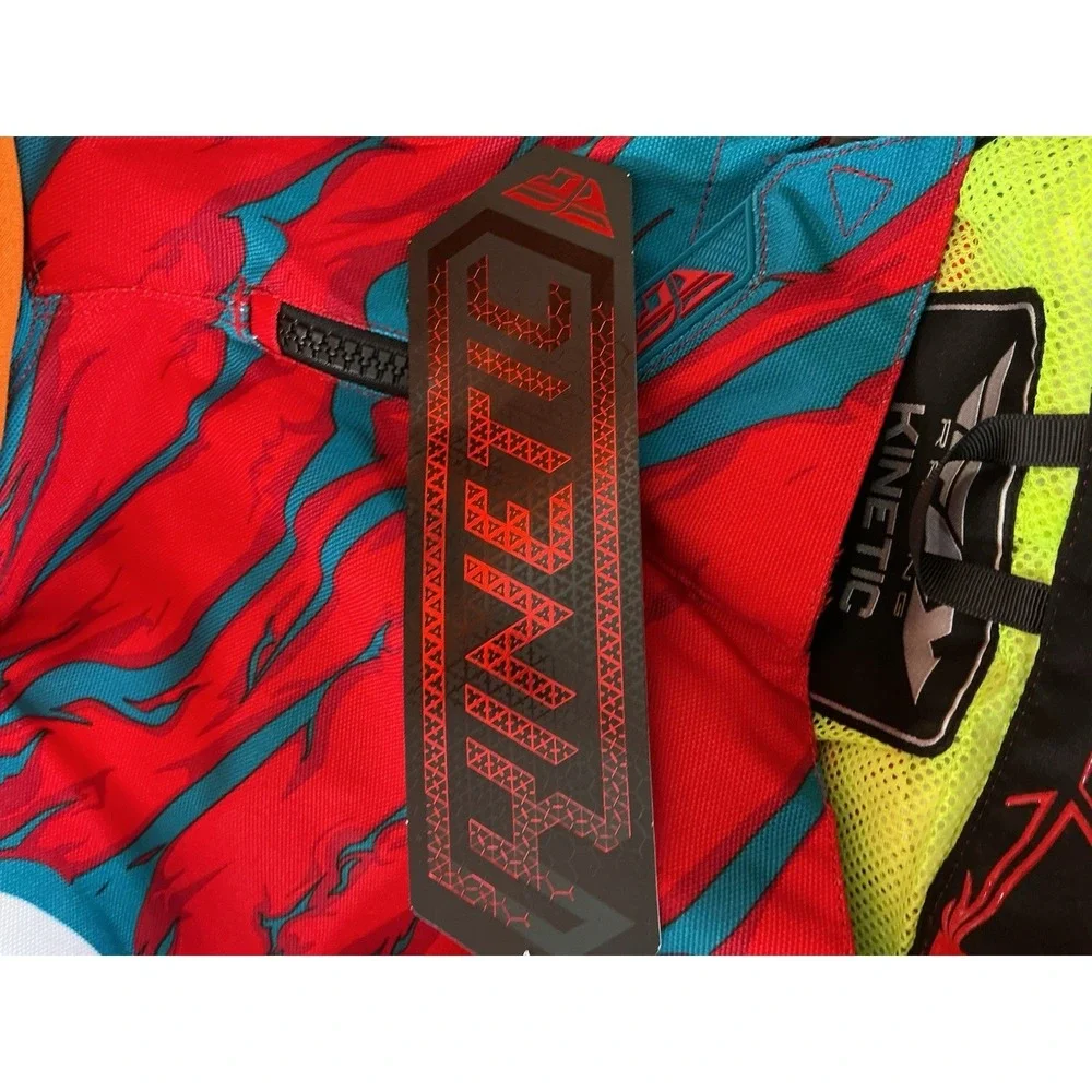Fly Racing Kinetic Relapse MX Pants Mens 34 Teal Red Hi-Vis Motocross NWT